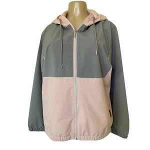 VOYAGER HOODED WINDWEAR STRETCH JACKET WOMEN PINK GRAY WIND WATER RESIST…